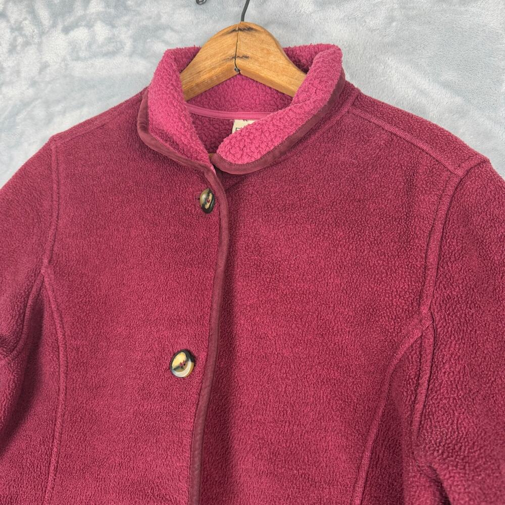 LL Bean Womens Fleece Sherpa Jacket Cardigan Front Pockets Burgundy Size‎ Medium